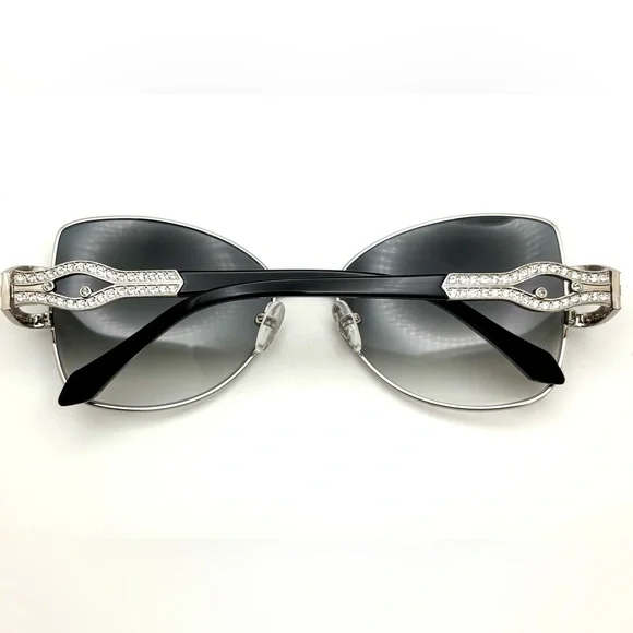 Pier Martino Silver Metal Butterfly Sunglasses Black temples/inset crystals